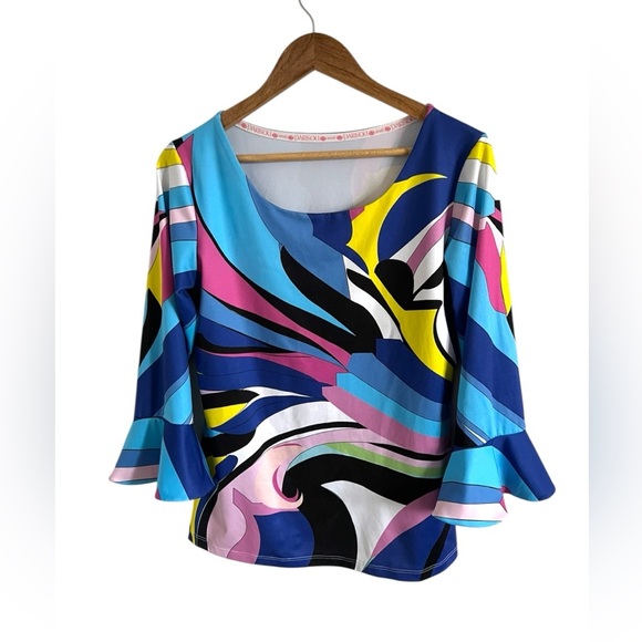 Parisou Pyschadelic Printed Bell Sleeve Blouse, size small - Picture 1 of 5